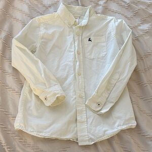 Cream Button-Up Shirt with Embroidered Reindeer